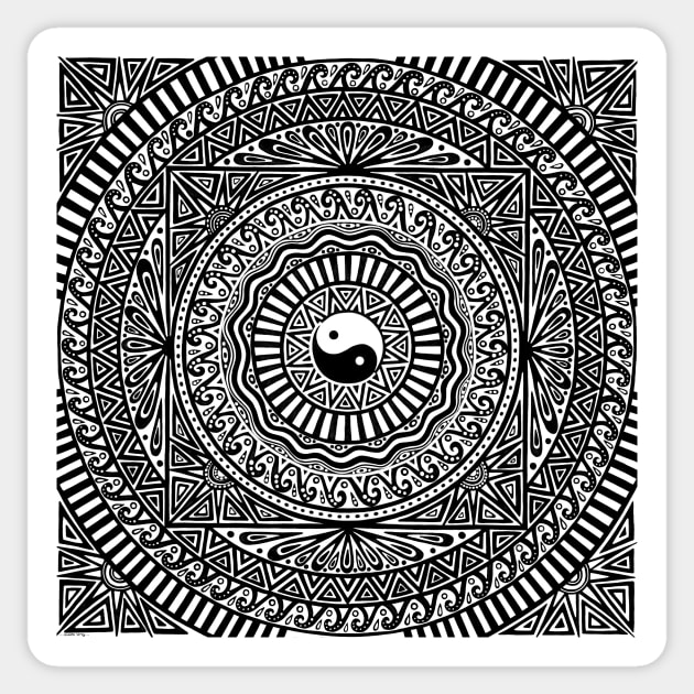 Black and White Yin Yang Mandala Sticker by SoozieWray